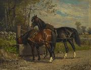 unknow artist Two Horses at a Wayside Trough Sweden oil painting artist